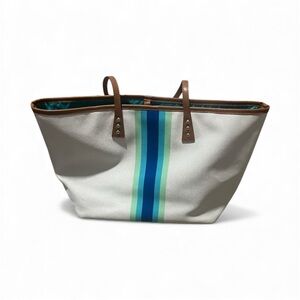 Cinda B White and Blue Striped Tote Bag